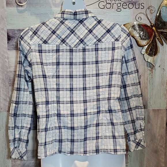 Pendleton Sz XL Ladies White Blue Plaid Casual Button Up Cotton Blouse 824 - Picture 7 of 10